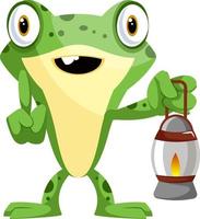 niedlicher Babyfrosch, der eine Lampe hält, Illustration, Vektor auf weißem Hintergrund.