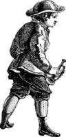 Junge mit Trompete, Vintage Illustration. vektor