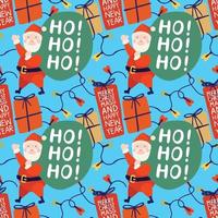 handdraw santa weihnachtselemente entwerfen nahtlose musterblaue tapete vektor