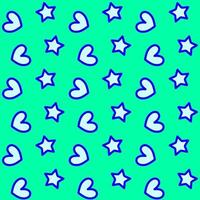 blå hjärtan och stjärnor, sömlös mönster på grön bakgrund. vektor