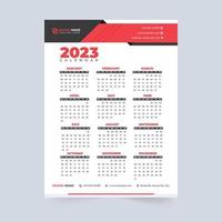 2023 Kalendervorlagendesign mit gelben und roten Farben. Jährlicher Geschäftskalender minimalistisches Design mit digitalen Formen. Bearbeitbare Kalendervorlage für den Schreibtischorganisator für das Jahr 2023. vektor