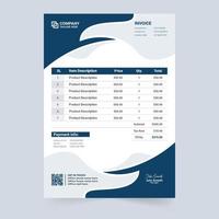 Zahlungseingang und Geschäftsrechnungsvorlagenvektor. Corporate Business Bill Paper Dekoration mit dunkelblauem Farbton. kreatives rechnungsdesign mit abstrakten formen. Rechnungsvorlage für den Geldeingang. vektor