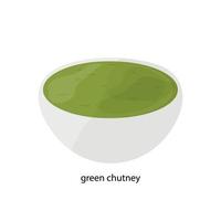 grön chutney i en vit maträtt. traditionell indisk sås tillverkad från Koriander och mynta, kryddat med kryddor. vektor