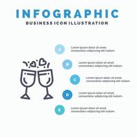 glas kärlek dryck bröllop linje ikon med 5 steg presentation infographics bakgrund vektor