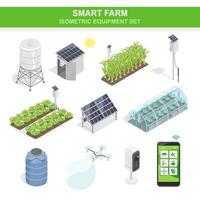 smart farm iot set solarzellen-wasserpumpe und drohnen-landwirtschaftssystem-ausrüstungsökologie für landwirtschaftliches diagramm isometrisch vektor