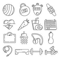 Symbole für Sport- und Fitnesslinien festgelegt. Sammlung von Vektorgrafiken. isolierte Vektorgesundheitssymbole auf weißer Hintergrundsammlung. vektor