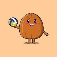 niedliche Cartoon-Mandelnuss, die Volleyball spielt vektor