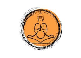 Buddha in Meditation, orangefarbener Enso-Zen-Kreis der Erleuchtung, Symbol und meditierendes Buddha-Silhouettenkonzept, Buddhismus, Japan, Vektor einzeln auf weißem Hintergrund im Pinselstil