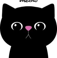 katt ansikte silhuett med text mjau. svart tecknad serie kattunge. anteckningsbok omslag. klistermärke skriva ut. för kort och design. hand dragen vektor konst