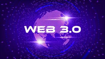 webb 3.0 text på punkt värld planet. ny version av de hemsida använder sig av blockchain teknologi, kryptovaluta, och nft konst. vektor. vektor