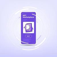 Digital Art nft nicht fungible Token Konzeptkunstobjekt auf dem Smartphone-Bildschirm. vektor