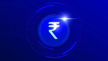 digitale rupie-währung, cbdc-währung futuristisches digitales geld auf blauem abstraktem technologiehintergrund, vektor. vektor