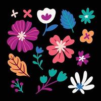 sammlung von vintage floralen illustrationsmustern für gestaltungselemente. blumenset in niedlichem handgezeichnetem design für stoff- und designschmuck vektor