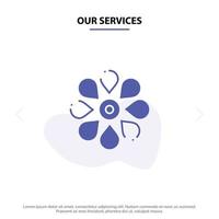 unsere dienstleistungen blume sonne blume floral natur frühling solide glyph icon web card template vektor