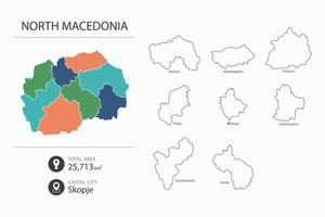 Karte von Nordmazedonien mit detaillierter Landkarte. Kartenelemente von Städten, Gesamtgebieten und Hauptstadt. vektor