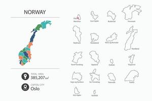 Karta av Norge med detaljerad Land Karta. Karta element av städer, total områden och huvudstad. vektor