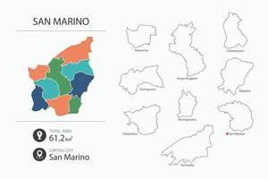 Karte von San Marino mit detaillierter Landkarte. Kartenelemente von Städten, Gesamtgebieten und Hauptstadt. vektor