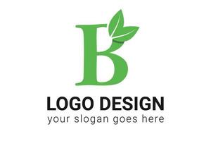 b Buchstabe Öko-Logo mit Blatt. vektorschrift für naturplakate, umweltfreundliches emblem, vegane identität, kräuter- und botanische karten usw. ökologie b-buchstabenlogo mit grünem blatt. vektor