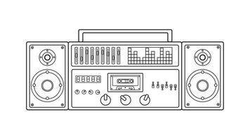 alter Retro-Vintage-Musikkassettenrecorder mit Magnetband auf Rollen und Lautsprechern aus den 70er, 80er, 90er Jahren. Schwarz-Weiß-Symbol. Vektor-Illustration vektor
