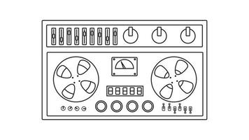 gammal retro årgång musik kassett tejp inspelare med magnetisk tejp på rullar från de 70-talet, 80-tal, 90-tal. svart och vit ikon. vektor illustration