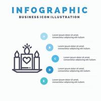 Kerze Liebe Herz Hochzeit Liniensymbol mit 5 Schritten Präsentation Infografiken Hintergrund vektor