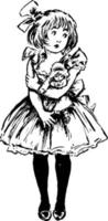 flicka med docka, årgång illustration vektor