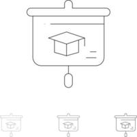 Diagramm Bildung Präsentation Schule Fett und dünne schwarze Linie Symbolsatz vektor