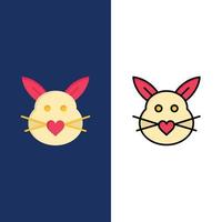 kanin kanin kärlek söt påsk ikoner platt och linje fylld ikon uppsättning vektor blå bakgrund