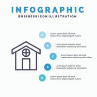 Stadt Bau Haus Liniensymbol mit 5 Schritten Präsentation Infografiken Hintergrund vektor