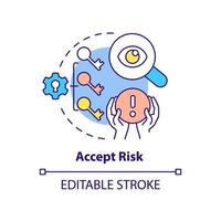 acceptera risk begrepp ikon. risk förvaltning steg abstrakt aning tunn linje illustration. fara godkännande. bibehållande strategi. isolerat översikt teckning. redigerbar stroke. vektor