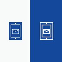 mobile Chat-Service-Supportleitung und Glyphe solides Symbol blaues Banner Linie und Glyphe solides Symbol blaues Verbot vektor