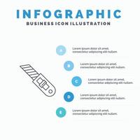 Messer Werkzeug Reparatur Cutter Liniensymbol mit 5 Schritten Präsentation Infografiken Hintergrund vektor