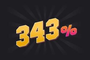 343 rabatt baner med mörk bakgrund och gul text. 343 procent försäljning PR design. vektor