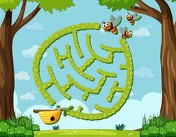 labyrint spel mall i honungsbi tema för barn vektor
