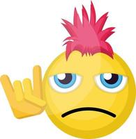 ledsen punk- emoji ansikte med rosa hår och punk- tecken vektor illustration på en vit bakgrund