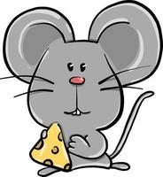 mus äter ost, illustration, vektor på vit bakgrund