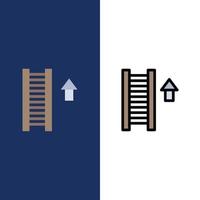 Leiter Treppe Treppe Pfeilsymbole flach und Linie gefüllt Symbolsatz Vektor blauen Hintergrund