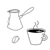klotter kaffe kopp och turk. vektor illustration isolerat på vit