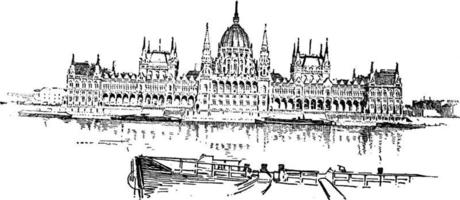 parlament byggnad på budapest, årgång illustration. vektor