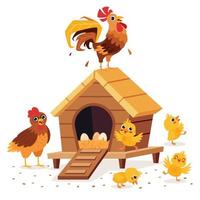 tecknad serie illustration av tupp kyckling och kycklingar vektor