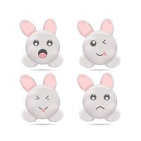 Reihe von niedlichen Kaninchen-Emoticon-Lächeln-Symbolen. Cartoon-Emoji-Set. Vektor-Emoticon-Set vektor