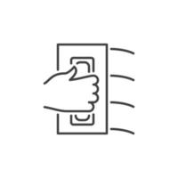 Hand mit flachem Kellenvektorkonzept-Symbol im dünnen Linienstil vektor