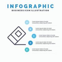 Bildung Radiergummi stationäre Liniensymbol mit 5 Schritten Präsentation Infografiken Hintergrund vektor