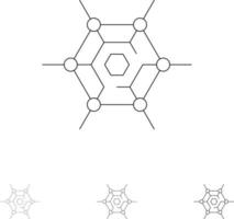 Symbolsatz für dezentralisierte Netzwerktechnologie mit fetten und dünnen schwarzen Linien vektor