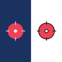 Bogenschütze Ziel Ziel Symbole flach und Linie gefüllt Icon Set Vektor blauen Hintergrund