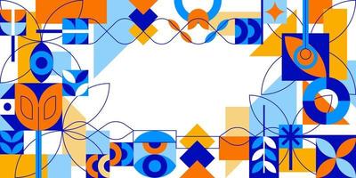 abstrakt bauhaus ram geometrisk bakgrund enkel färgrik minimalistisk webb design modern neoplasticism mönster böjd organisk former och rader. fantasi konstverk med etnisk motiv vektor illustration