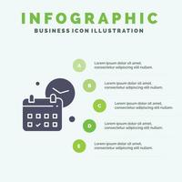 Kalender Datum Tag Uhrzeit Job festes Symbol Infografiken 5 Schritte Präsentationshintergrund vektor