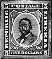 liberia, fem dollar stämpel, 1892, årgång illustration vektor