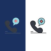 Handy medizinische Krankenhaus Symbole flach und Linie gefüllt Icon Set Vektor blauen Hintergrund