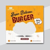 utsökt burger och mat meny social media baner mall design vektor